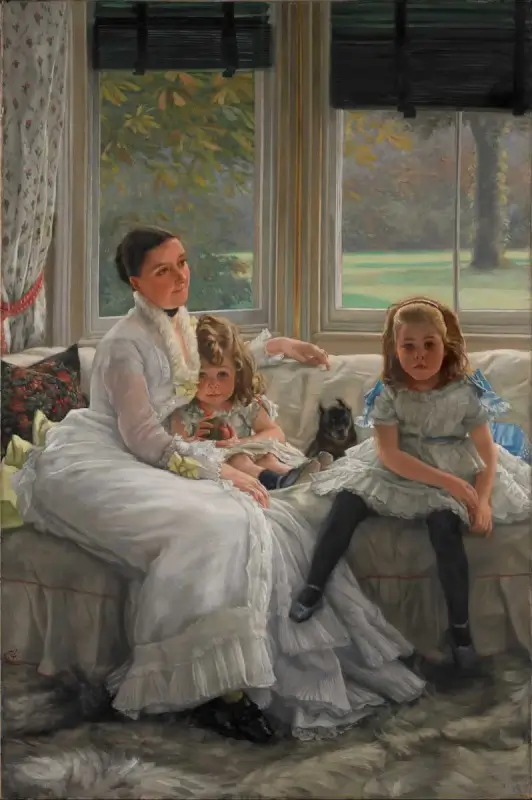 Portrait of Mrs Catherine Smith Gill and Two of her Children - James Tissot (1877)