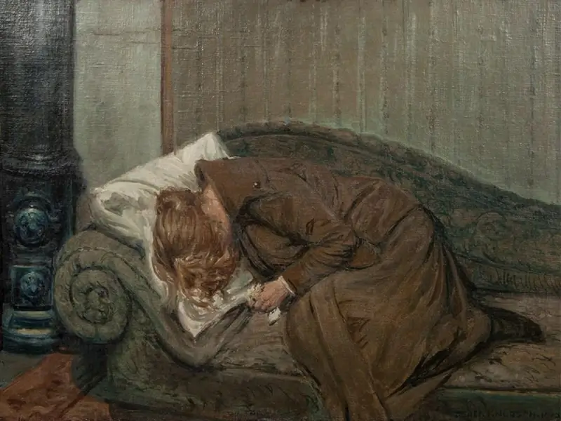 Crying Girl on the Sofa - Peder Jacob Marius Knudsen