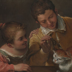 Two Children Teasing a Cat - Annibale Carracci