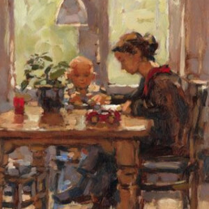 Interior with Woman and Child - Hans Versfelt