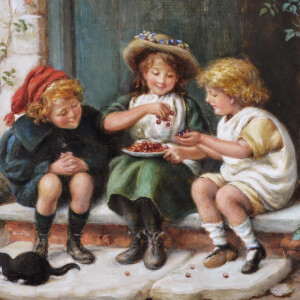 Three Children and a Kitten - Joseph Clark