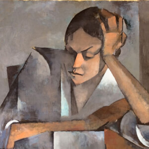 Woman leaning on table (Mujer acodada en mesa) - Olga Sacharoff (1915)